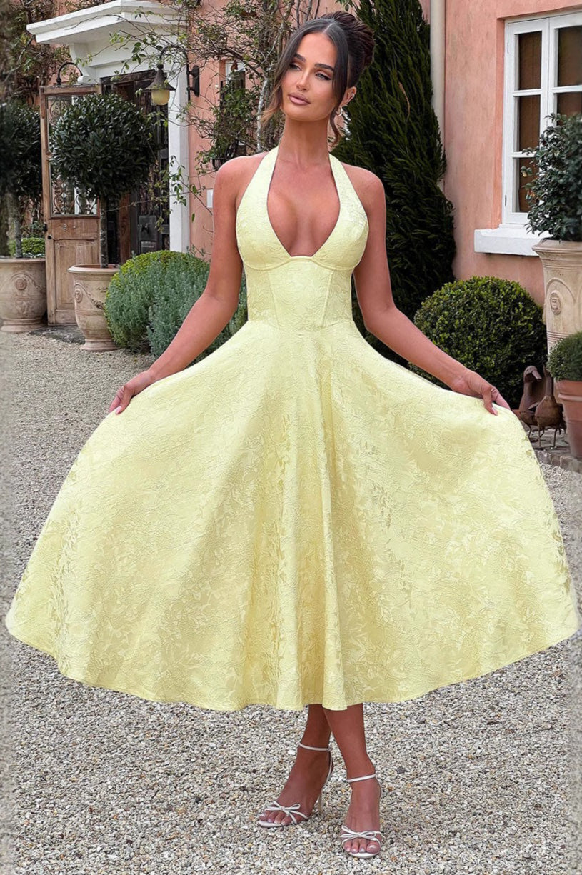 Jacquard Halter V-Neck Party Dress image 7