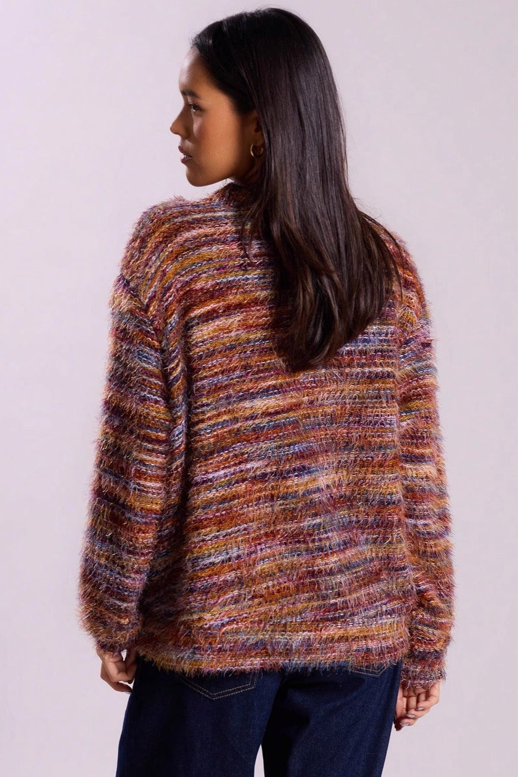 New Retro Fashion Deep V-Neck Maillard Plush Long-Sleeve Knit Cardigan image 2