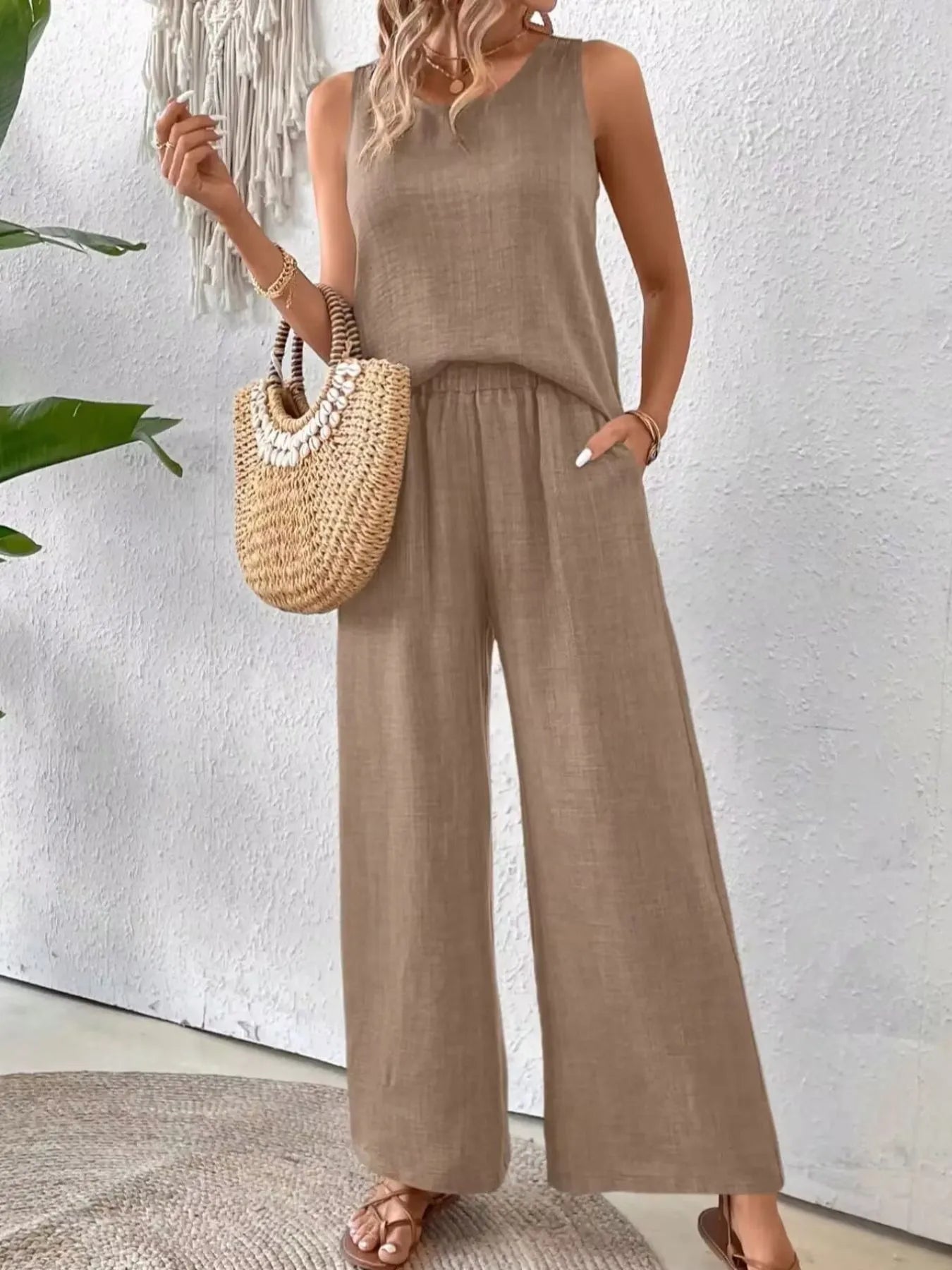 Camille Wide Leg Set detail view styled for Avrienne