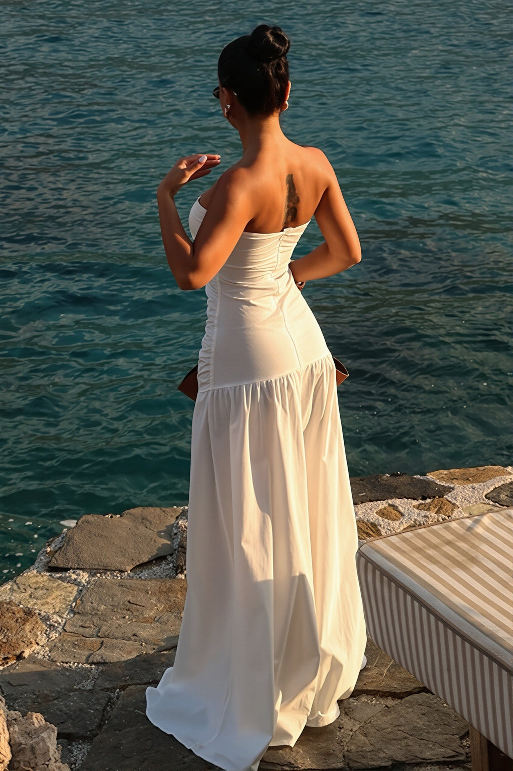 Solid Hollow Bandeau Casual Maxi Dress image 4