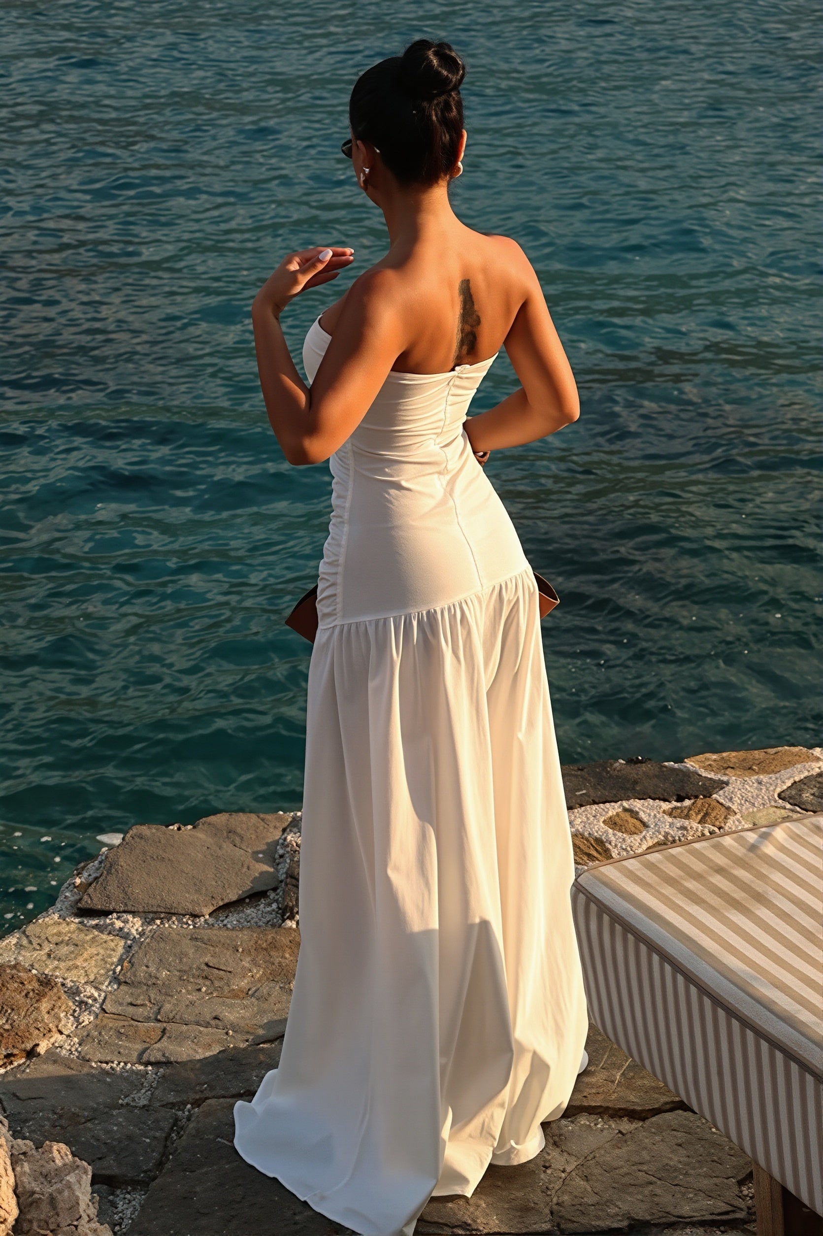 Solid Hollow Bandeau Casual Maxi Dress image 4