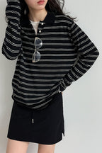 Soft Wool Striped Polo Collar Long Sleeve Long Sleeve Tee image 6