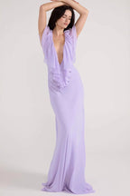 Simple Deep V Ruffle Solid Elegant Maxi Dress image 6