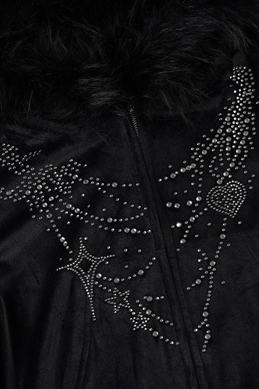 Gothic Rhinestone Fur Paneled Slim Hoodie image 7