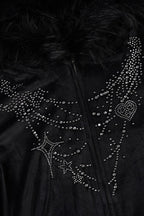 Gothic Rhinestone Fur Paneled Slim Hoodie image 7
