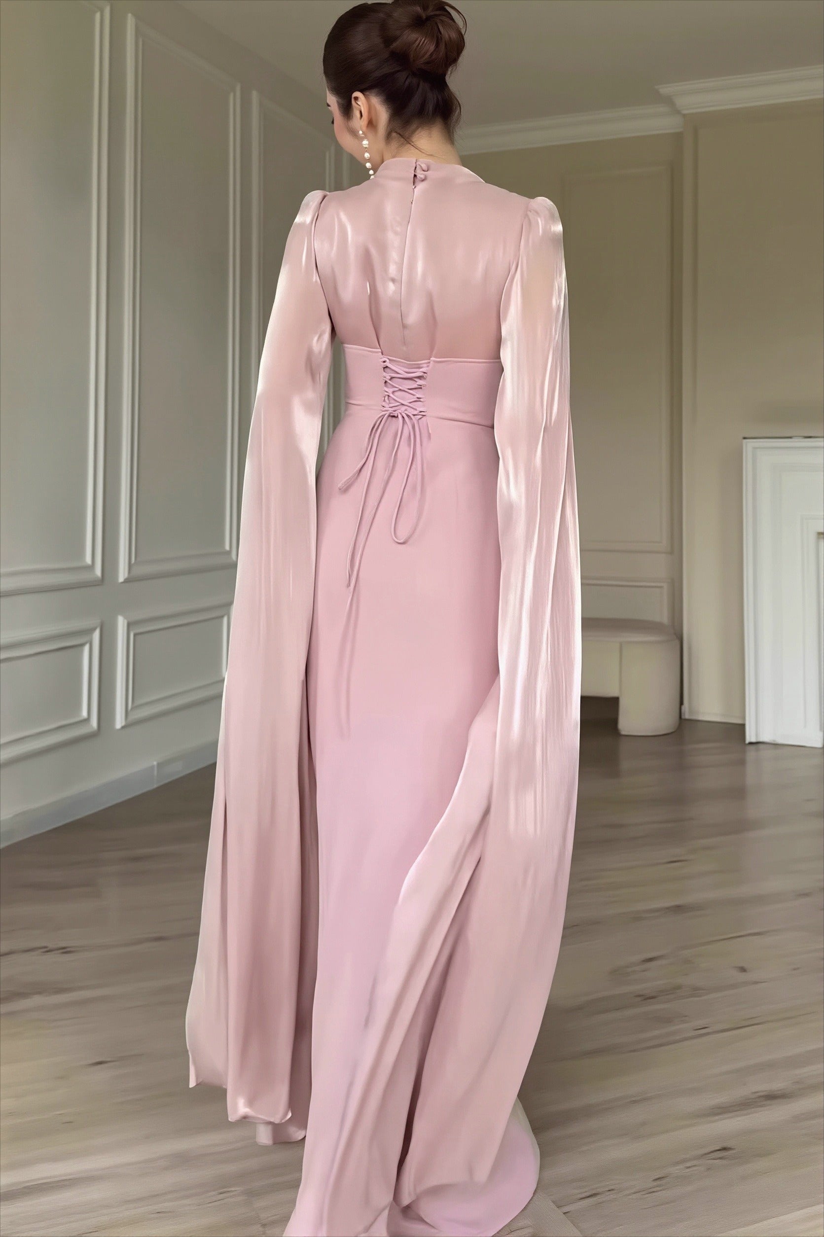 Glossy Flowy Sleeve Slim Maxi Dress image 4