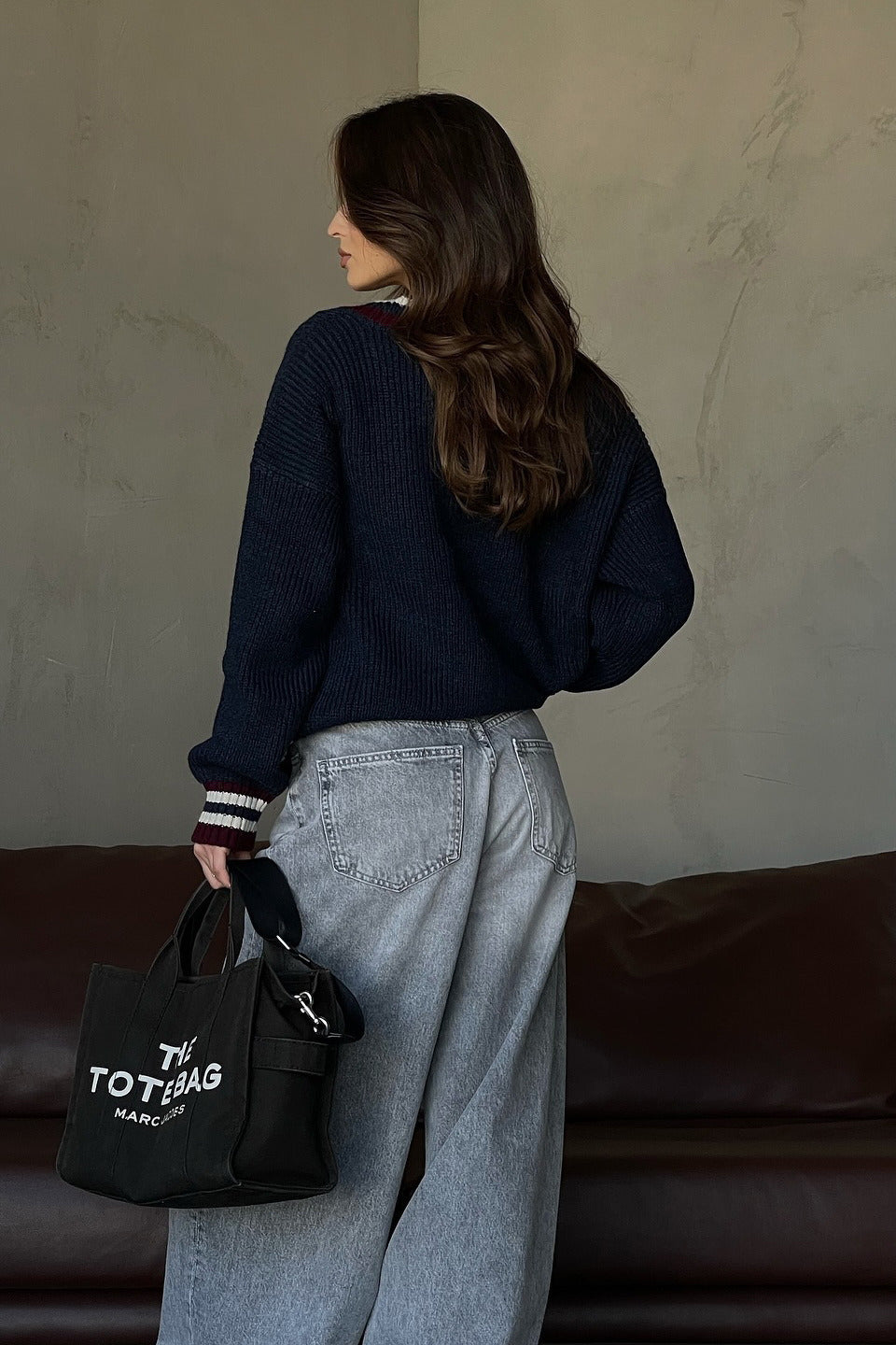 Striped Contrast V Neck Loose Long Sleeve Sweater image 3