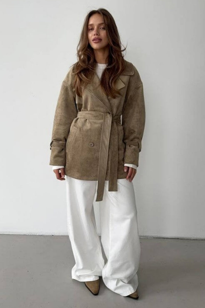 Vintage Suede Lapel Tie Waist Jacket Coat image 4