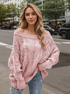 Sabine Off-Shoulder Sweater detail view styled for Avrienne