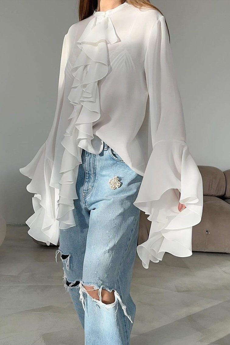 Elegant Ruffle Trim Button Blouse image 5