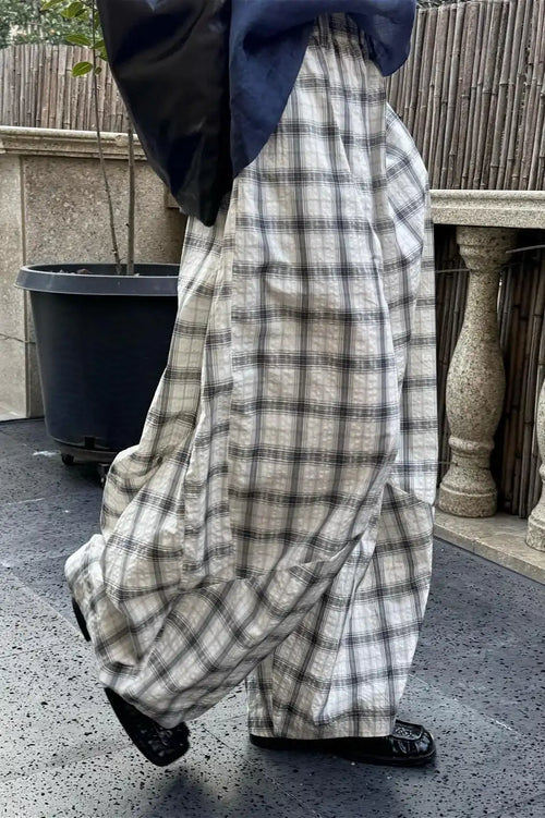 Casual Plaid Ruched Wide Leg Pants image 2