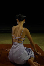 Pearl Satin Slim Fit Backless Cami Elegant Maxi Dress image 5
