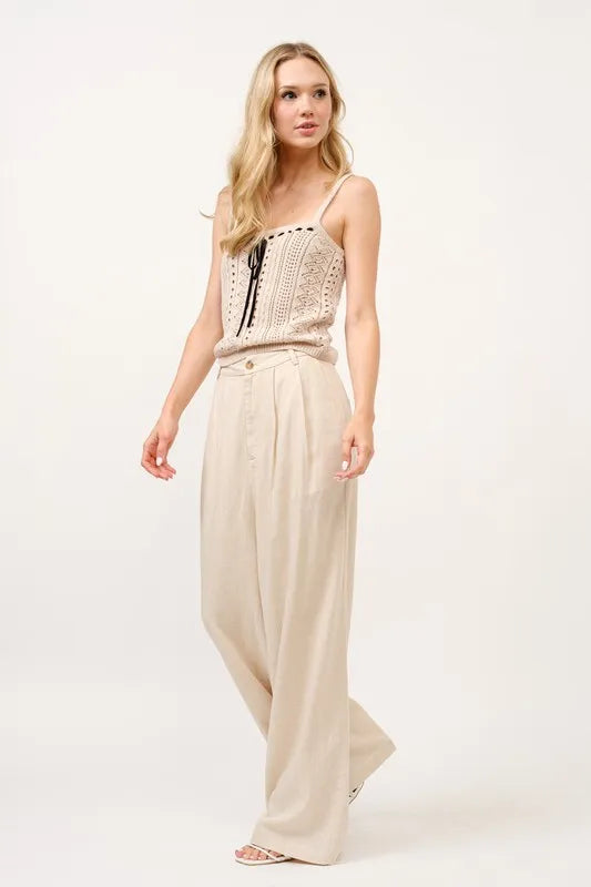 Joelle Linen Trousers detail view styled for Avrienne