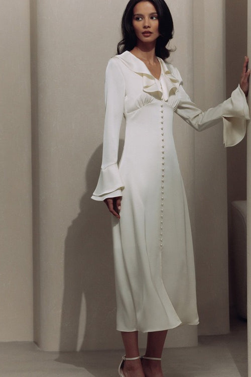 Vintage Ruffled V-Neck Flared Sleeve Maxi Dress image 4