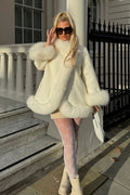 Elegant Fur Collar Paneled Cape Coat image 1