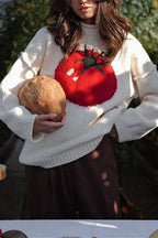 Embroidered Tomato Pattern Knit Sweater image 1