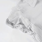 Striped Button Down Shirt Tie Waist Lapel Blouse image 4