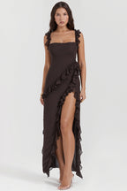 Ribbon Ruffle Splice Slit Maxi Dress image 8