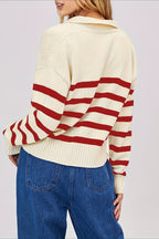 Striped Wool Collar V-Neck Sweater image 2