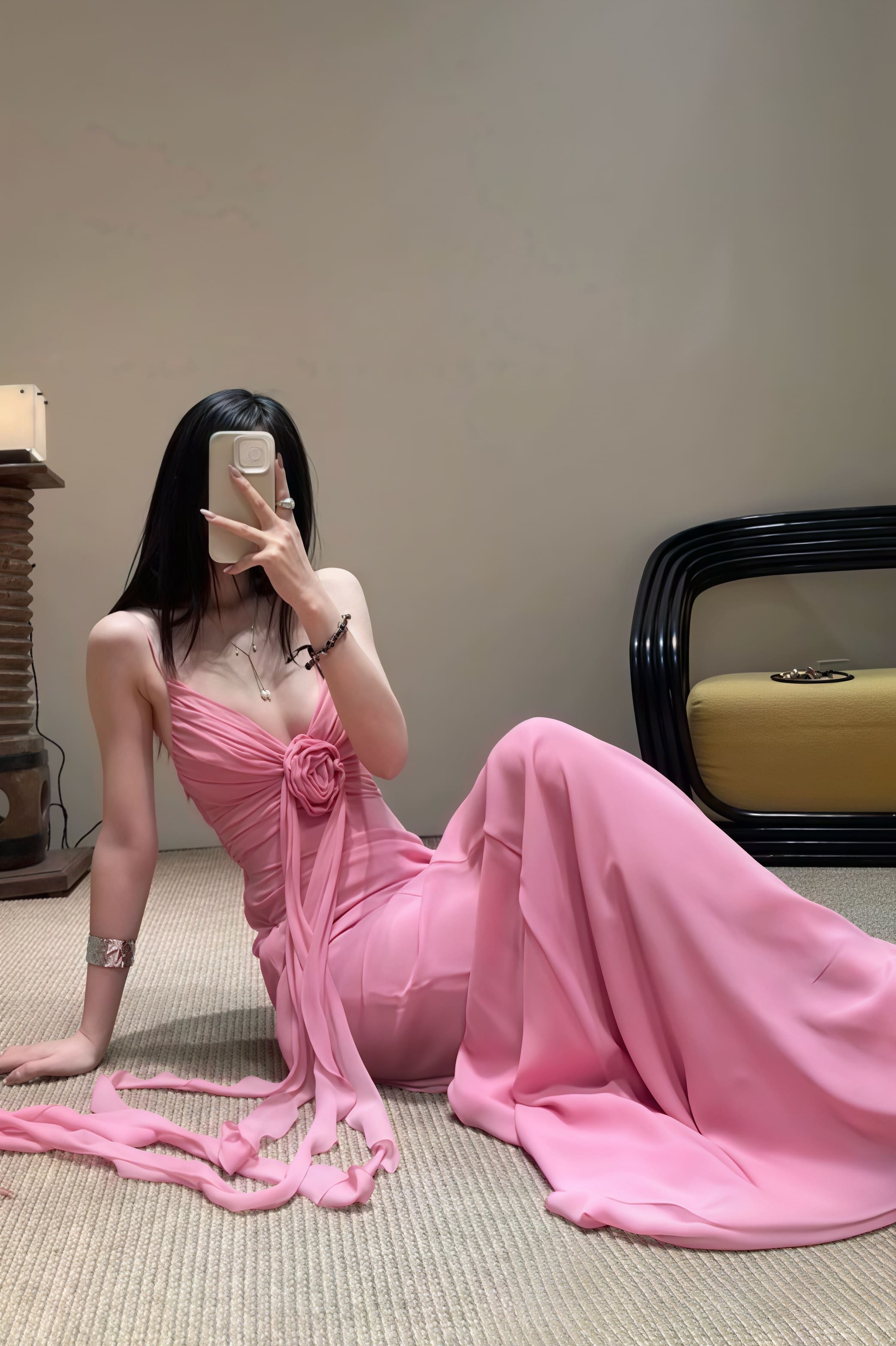 3D Rose Flowy Spaghetti Strap Backless Maxi Dress image 4