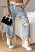 Patchwork Distressed Denim Jeans image 1