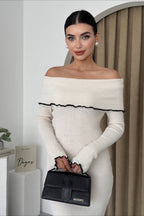 Ribbed Off Shoulder Color Block Knit Sweater Dress image 3