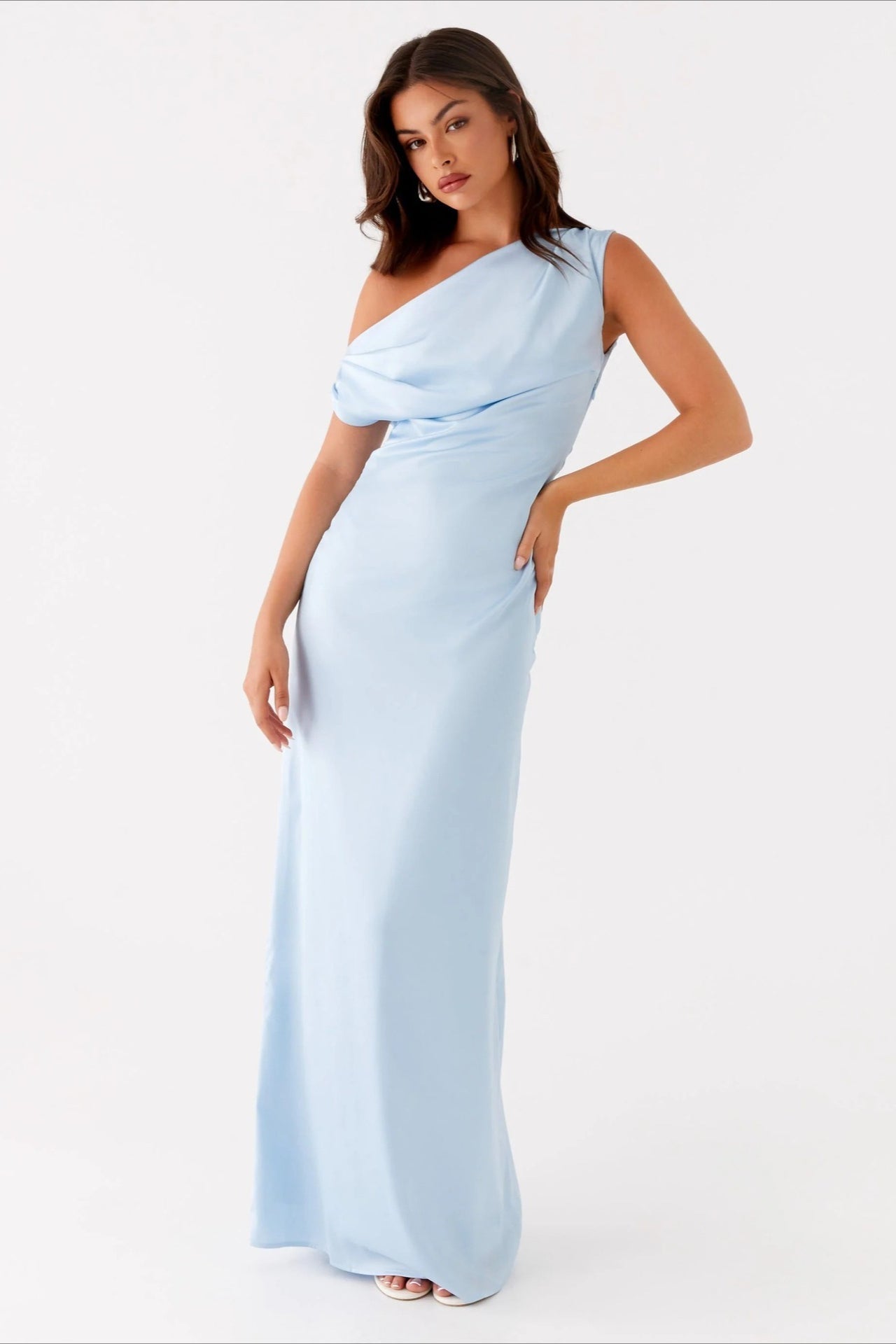 Solid Asymmetric Neckline Formal Dress image 3