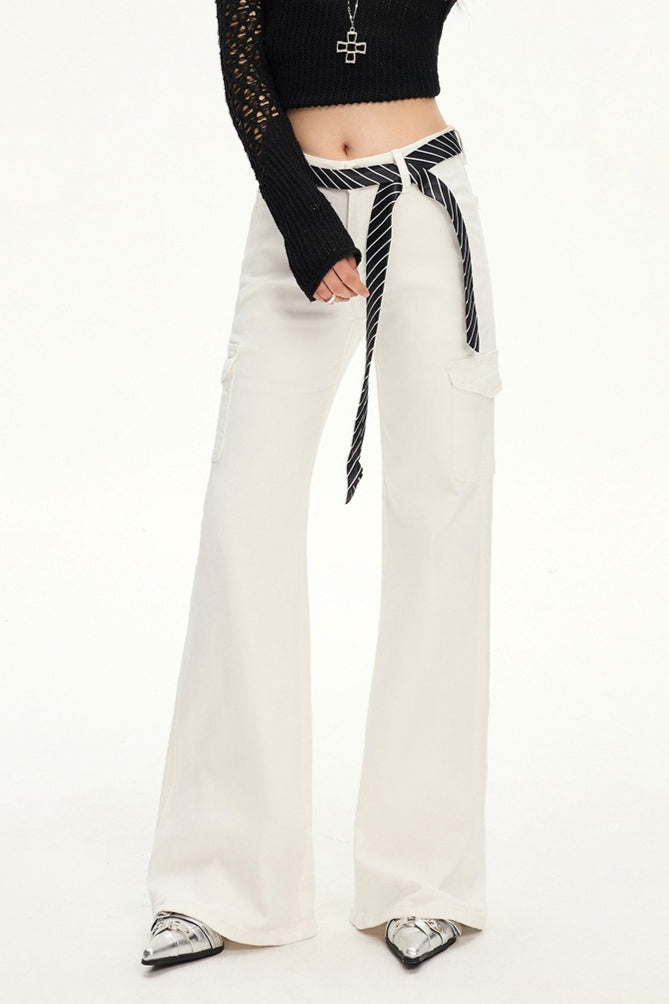 Stretch Slim Fit White Cargo Jeans image 3