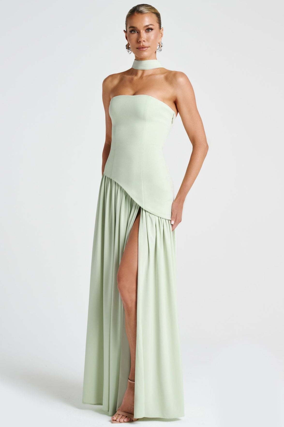 Solid Bustier High Slit Formal Dress image 8