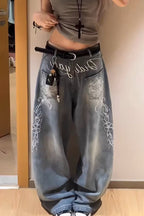 Y2K Floral Letter Embroidery Wide Leg Jeans image 1