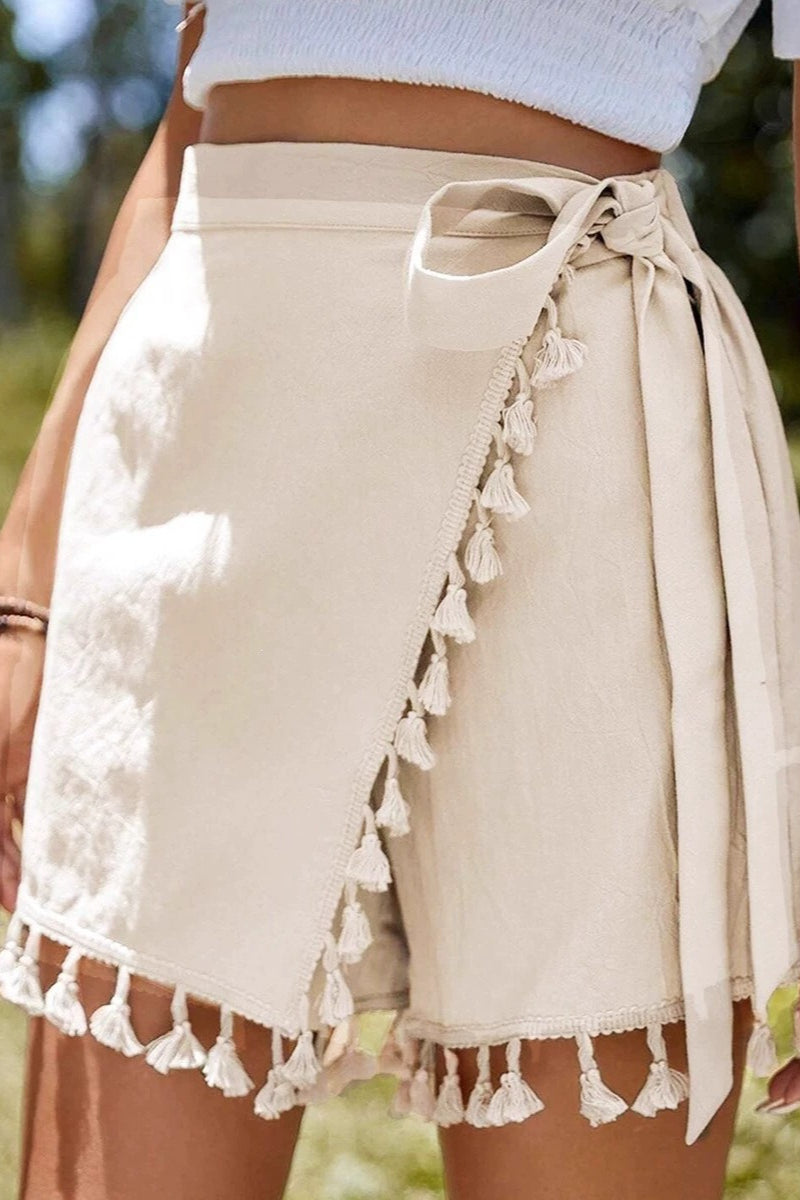 Sexy Solid Lace Up Fringe Hem Short Skirt image 2