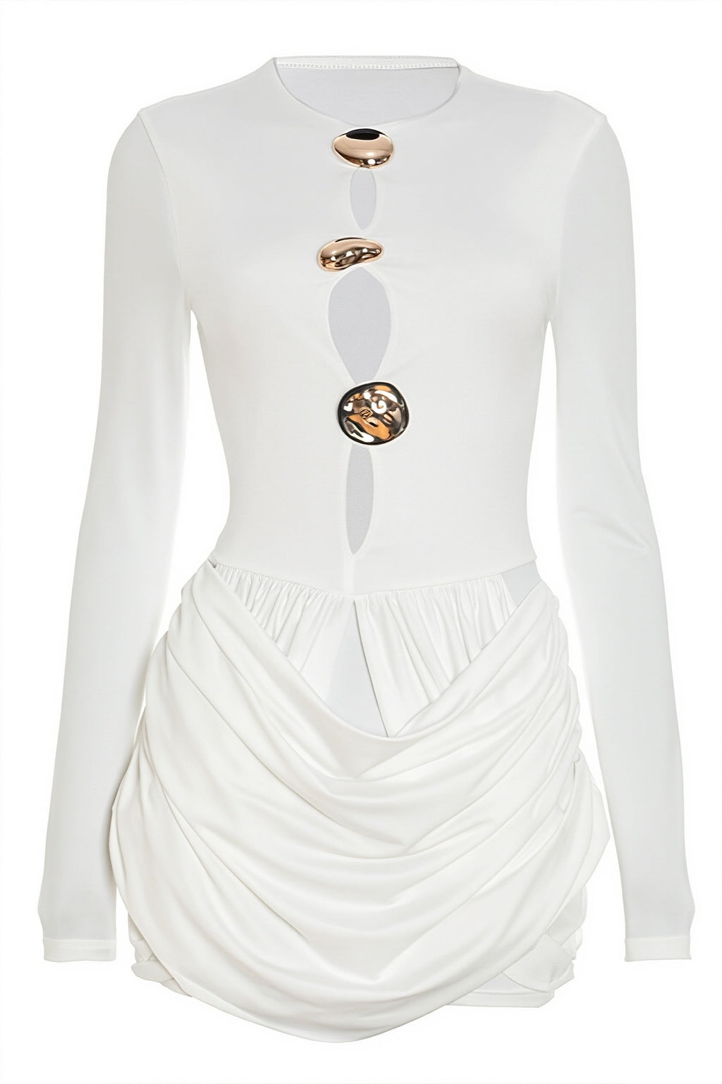 Slim Hollow Pleated Metal Trim Mini Dress image 6