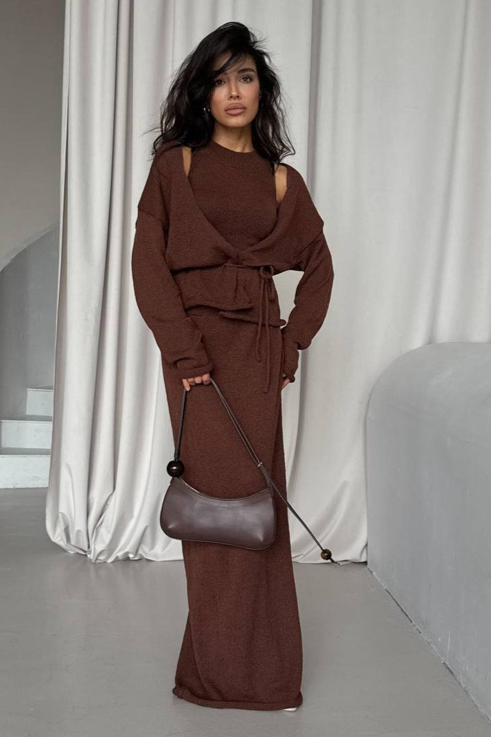 Chic Knit Vest & Bodycon Skirt with Belt Three Piece Set image 4
