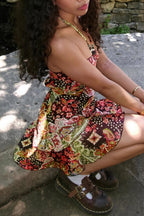 Retro Print Halter Wrap Mini Dress image 4