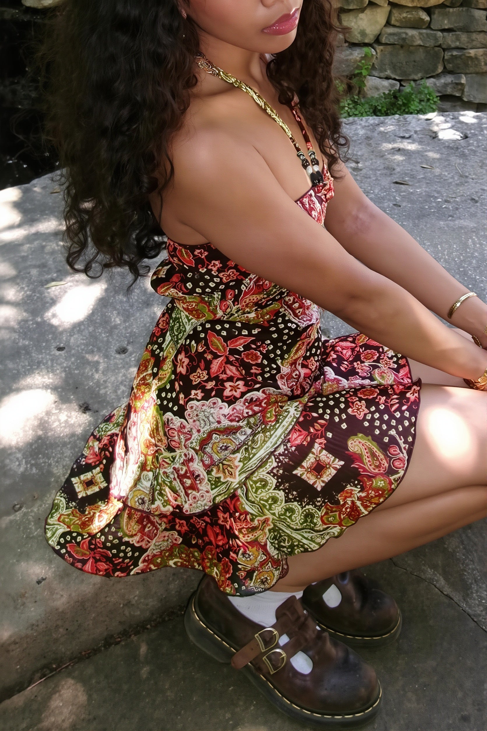 Retro Print Halter Wrap Mini Dress image 4