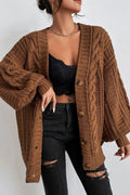 V-Neck Vintage Cable Knit Balloon Sleeve Cardigan image 1