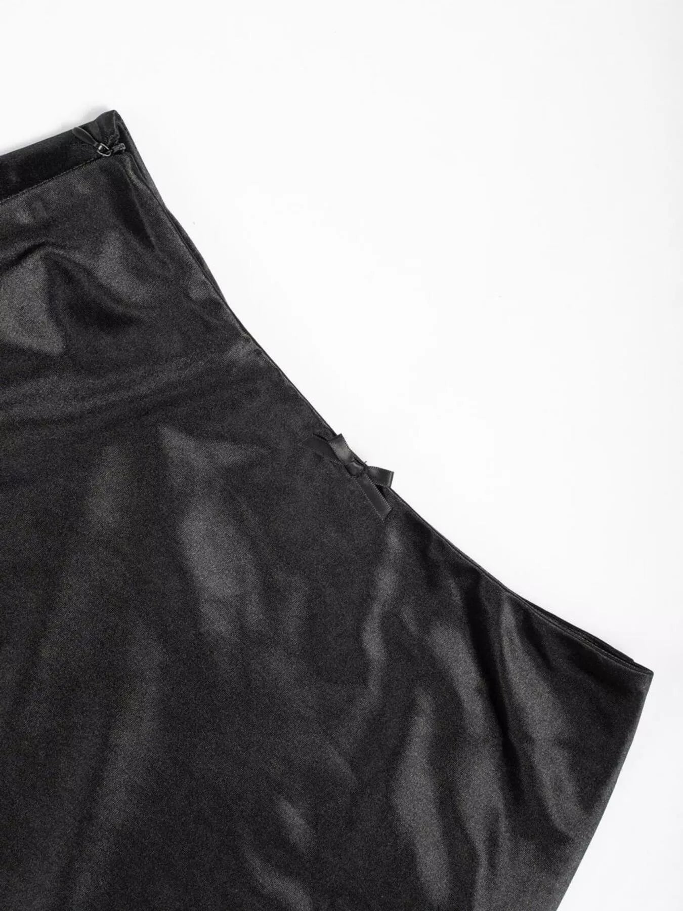 Zinnia Satin Maxi Skirt detail view styled for Avrienne