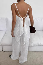 Wrap Embroidered Cutout Tie Loose Two Piece Set image 2