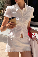 Retro Plaid Lace Trim V Neck Skirt Set image 4