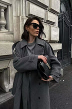 Double-Breasted Belted Slim-Fit Woolen Long Overcoat image 1