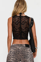 Lace Panel V Neck Sleeveless Sexy Slim Fit Halter Top image 2