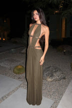 Elegant Sexy Cutout Rhinestone Backless Maxi Dress image 1