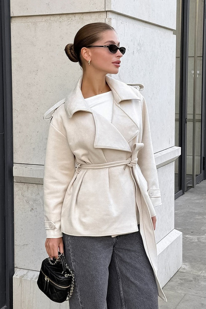 Suede Solid Tie Waist Thickened Warm Coat image 7