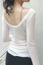 U Neck Sexy Sheer Long Sleeve Blouse image 5