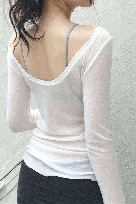 U Neck Sexy Sheer Long Sleeve Blouse image 5