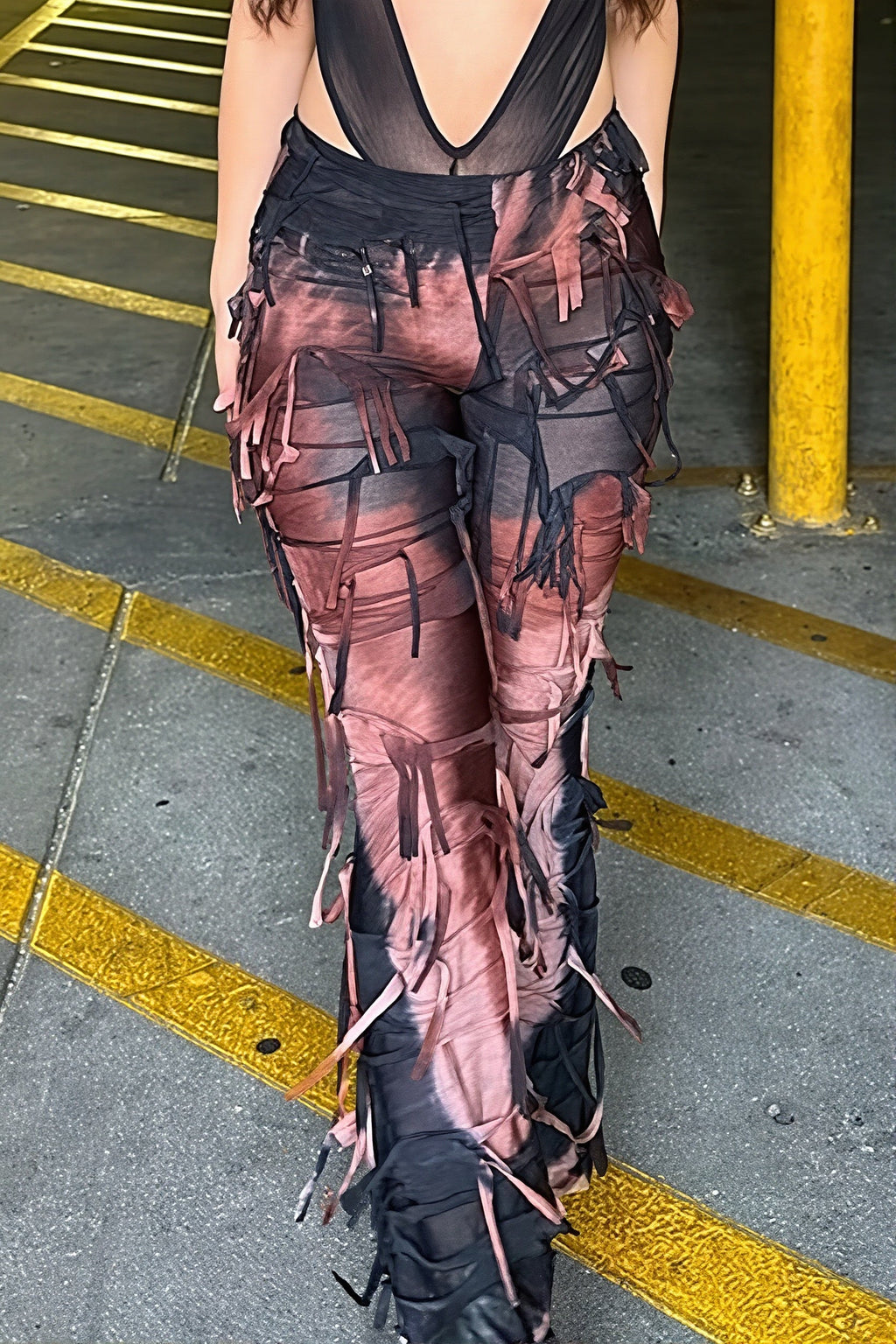 Ripped Fringe Tie Flared Pants image 2