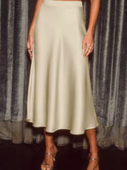 Eden Satin Skirt detail view styled for Avrienne