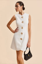 Round Neck Buttoned Solid Mini Dress image 1