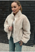 Stand Collar Faux Fur Cropped Jacket image 5