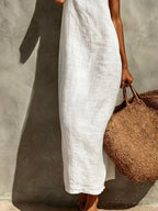 Noelle Maxi Dress detail view styled for Avrienne